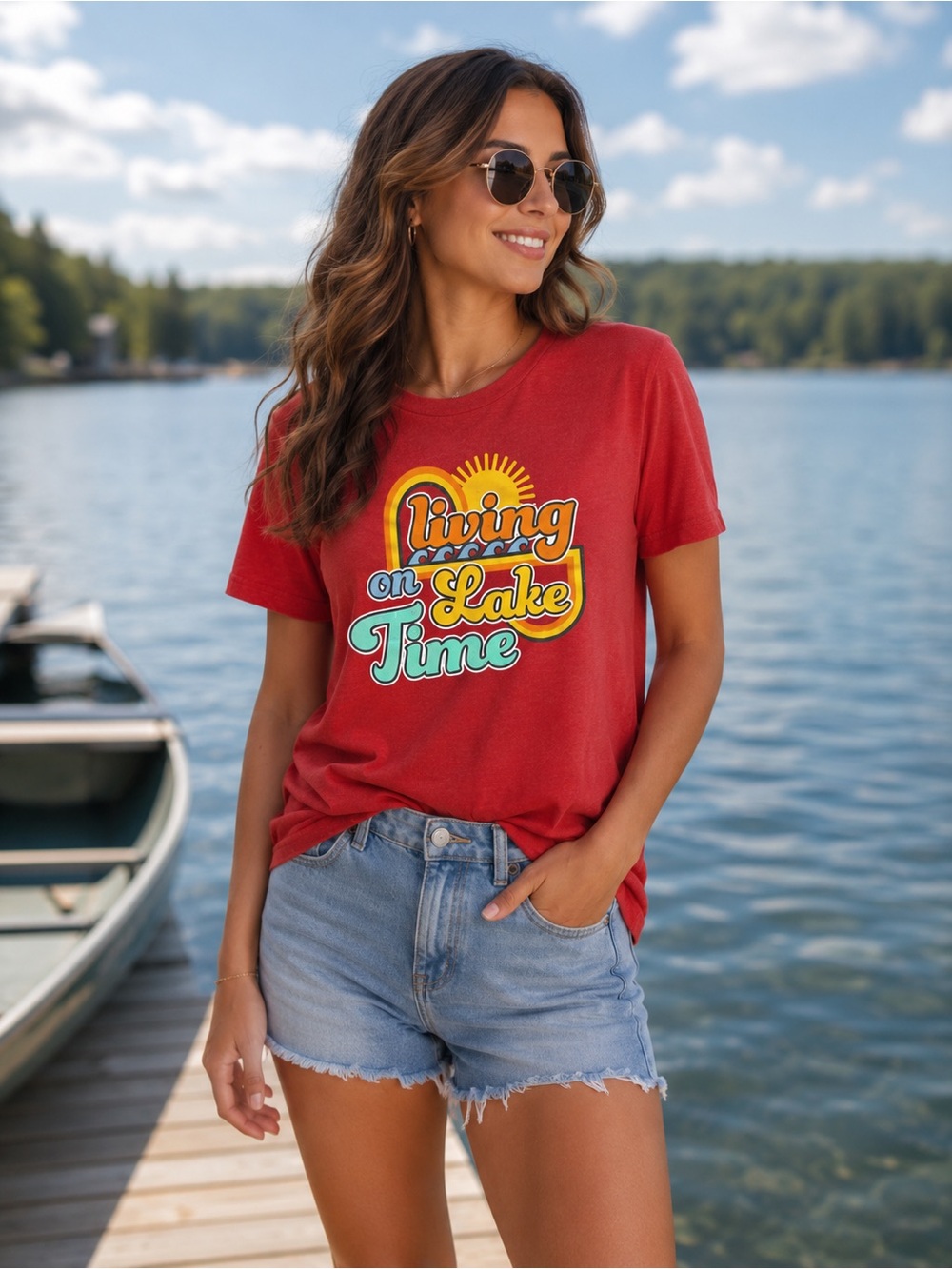 Love & Pineapples Women's Red Small Cotton Graphic T Shirt Lake Time Tee